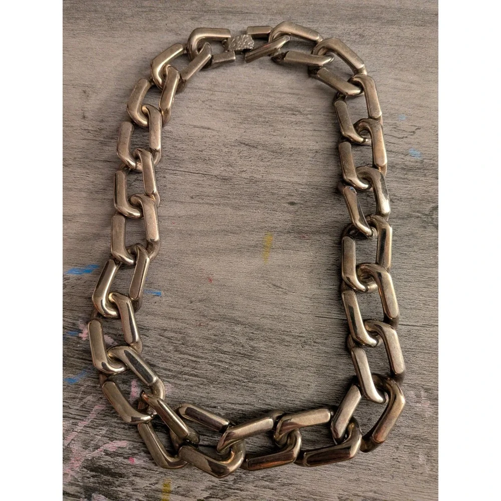 Chunky Silver Tone Link Chain Statement Necklace